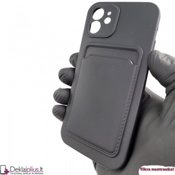 Švelnus silikoninis dėklas su kišenėle - juodas (telefonui Apple Iphone 12)